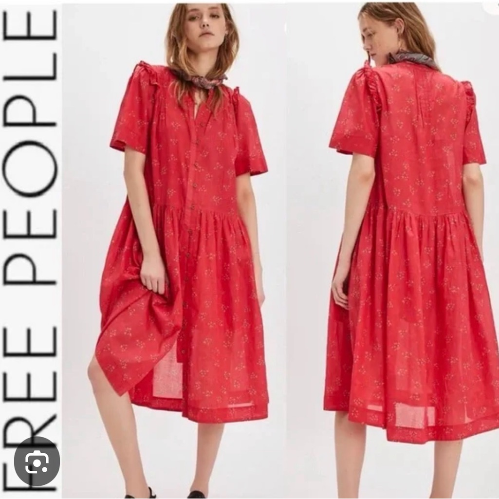 Free People Bella Mae Red Floral Midi Dress